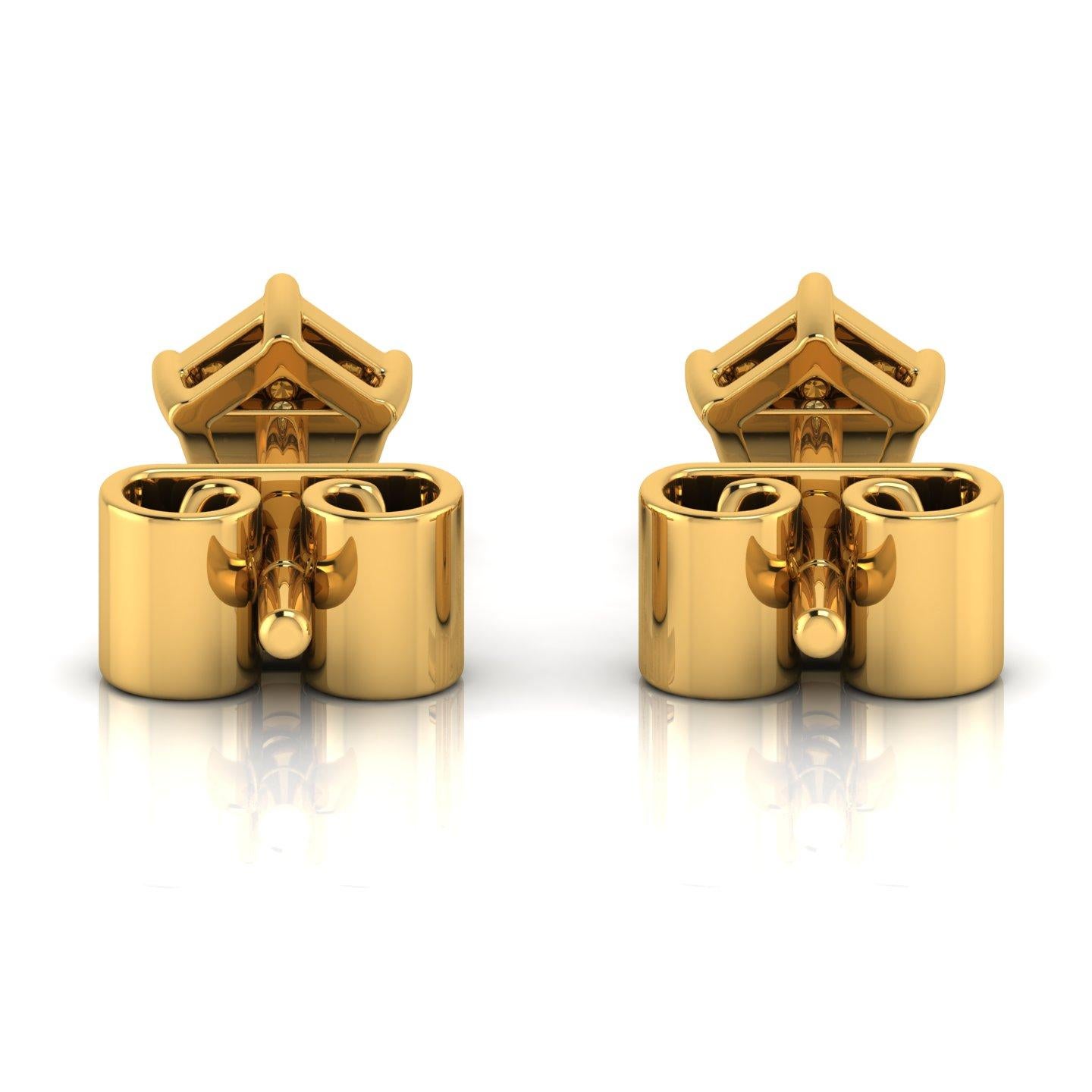 Baguette Cut 0.20 Carat SI/H Round Brilliant Cut Diamond Star Stud Earrings 14k Yellow Gold For Sale