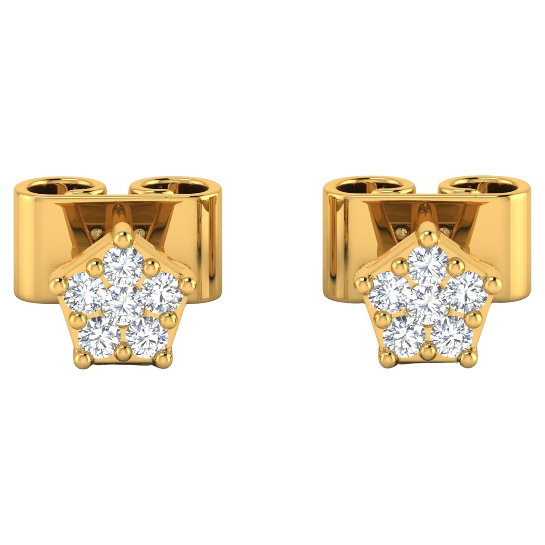 0.20 Carat SI/H Round Brilliant Cut Diamond Star Stud Earrings 18k Yellow Gold For Sale