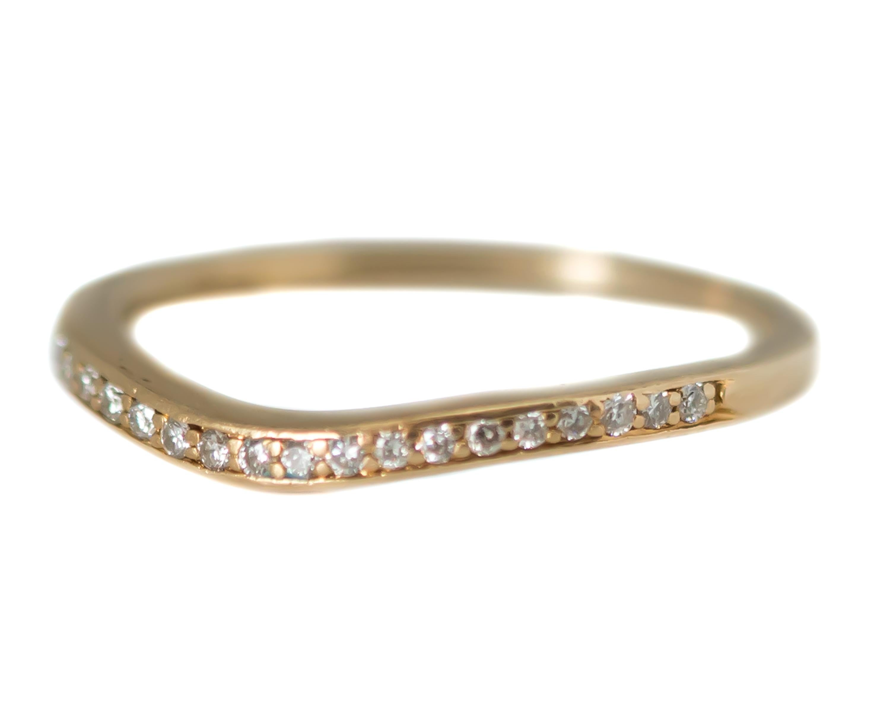 Women's 0.20 Carat Total Diamond and 14 Karat Yellow Gold Curved Wedding Band For Sale