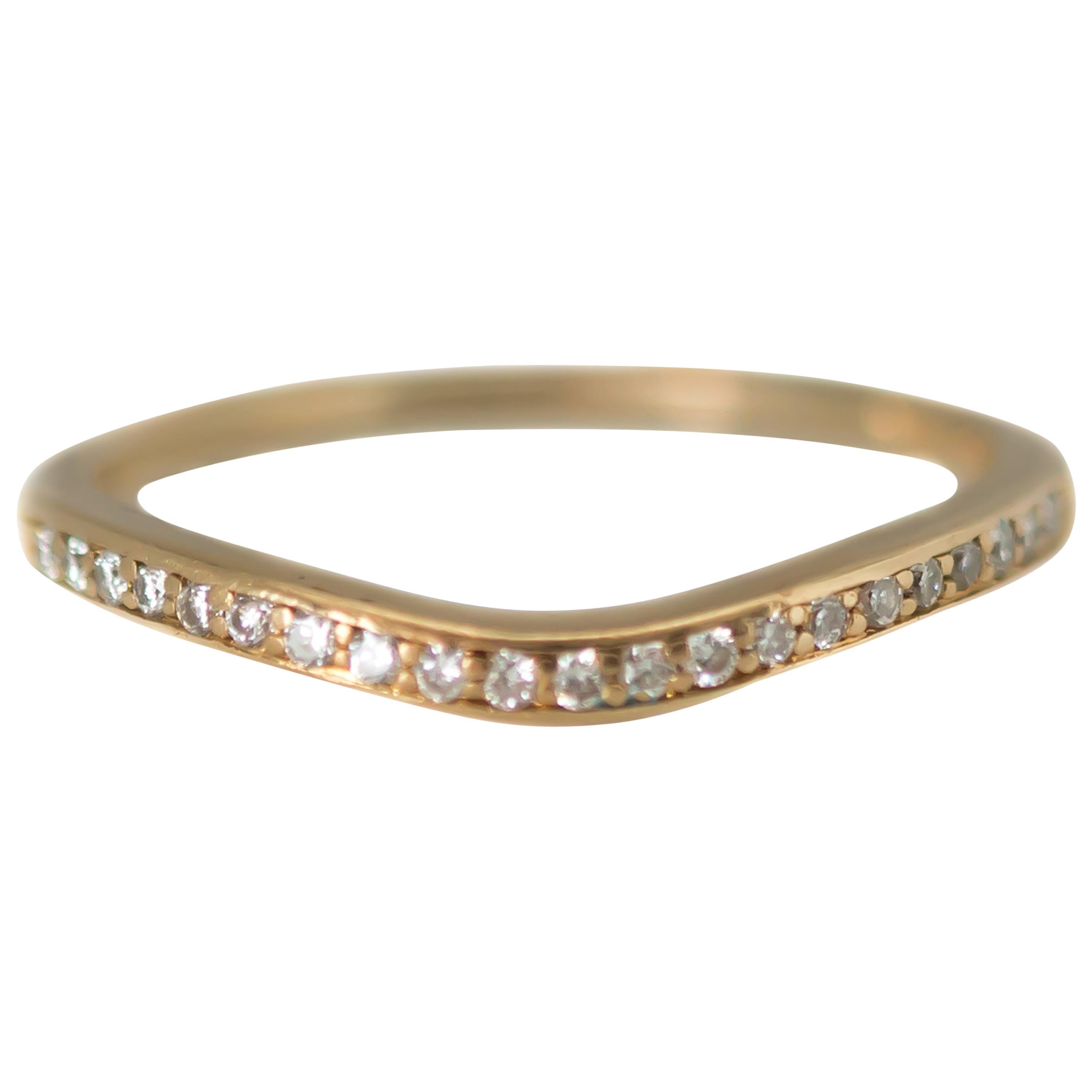 0.20 Carat Total Diamond and 14 Karat Yellow Gold Curved Wedding Band For Sale