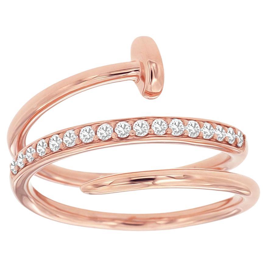 0.20 Carat Total Weight Diamond 14 Karat Rose Gold Wrap Around Nail Head Ring For Sale