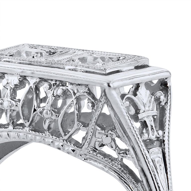 Art Deco Vintage Estate 0.20 Carat Transitional Cut Diamond Engagement Ring Size 3.75 For Sale