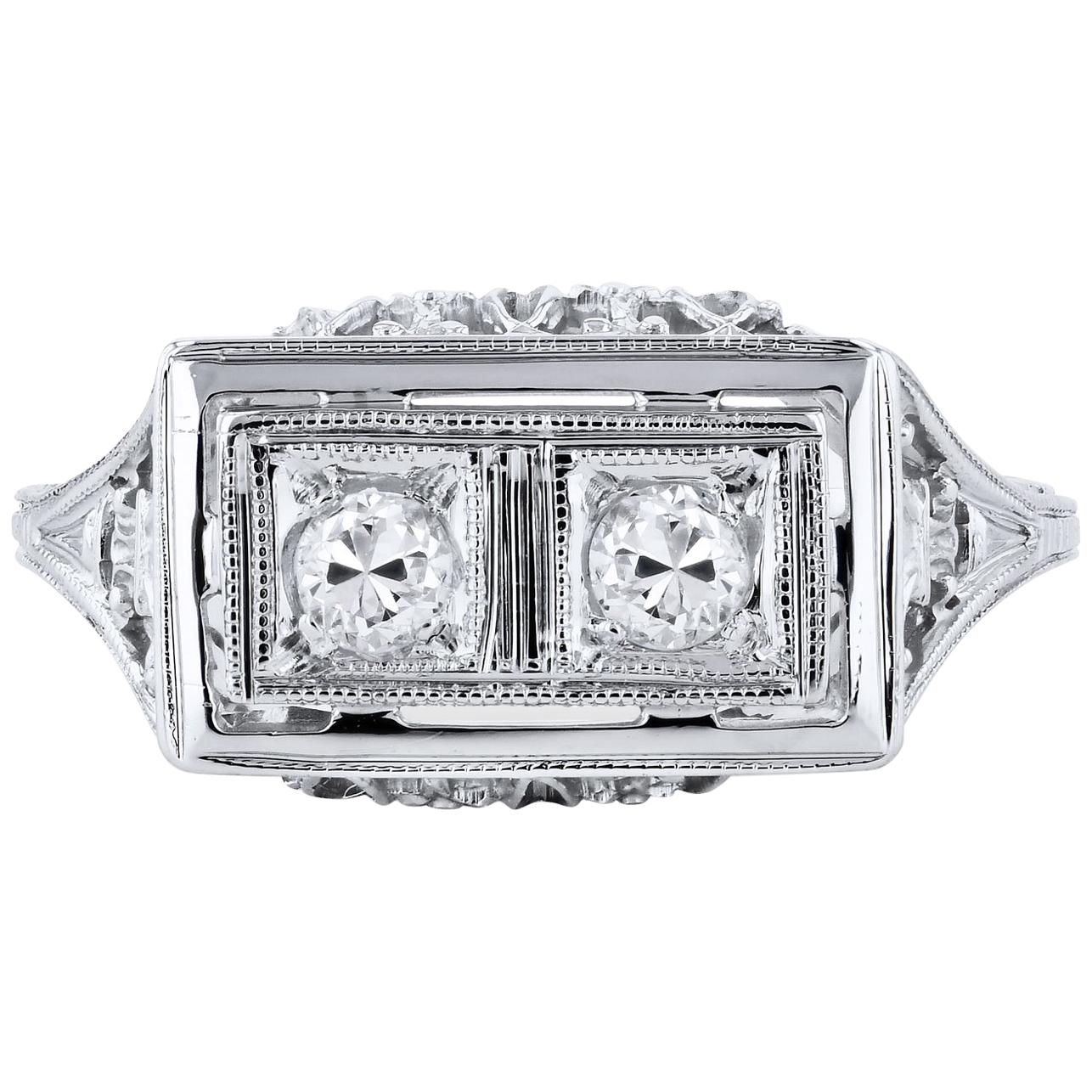 Vintage Estate 0.20 Carat Transitional Cut Diamond Engagement Ring Size 3.75