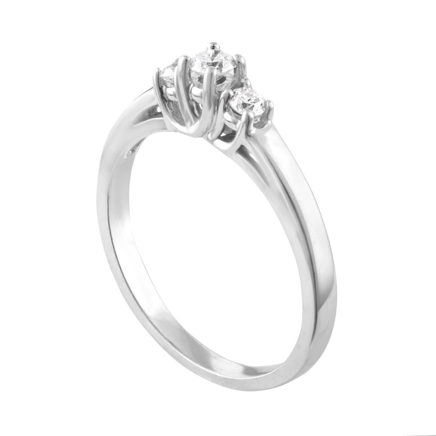 Delicate Three-Stone Ring Great For Stacking
The ring is 14K White Gold
There are 0.20 Carats in Diamonds H I3
The ring is a size 6.5, sizable
The ring weighs 2.5 grams