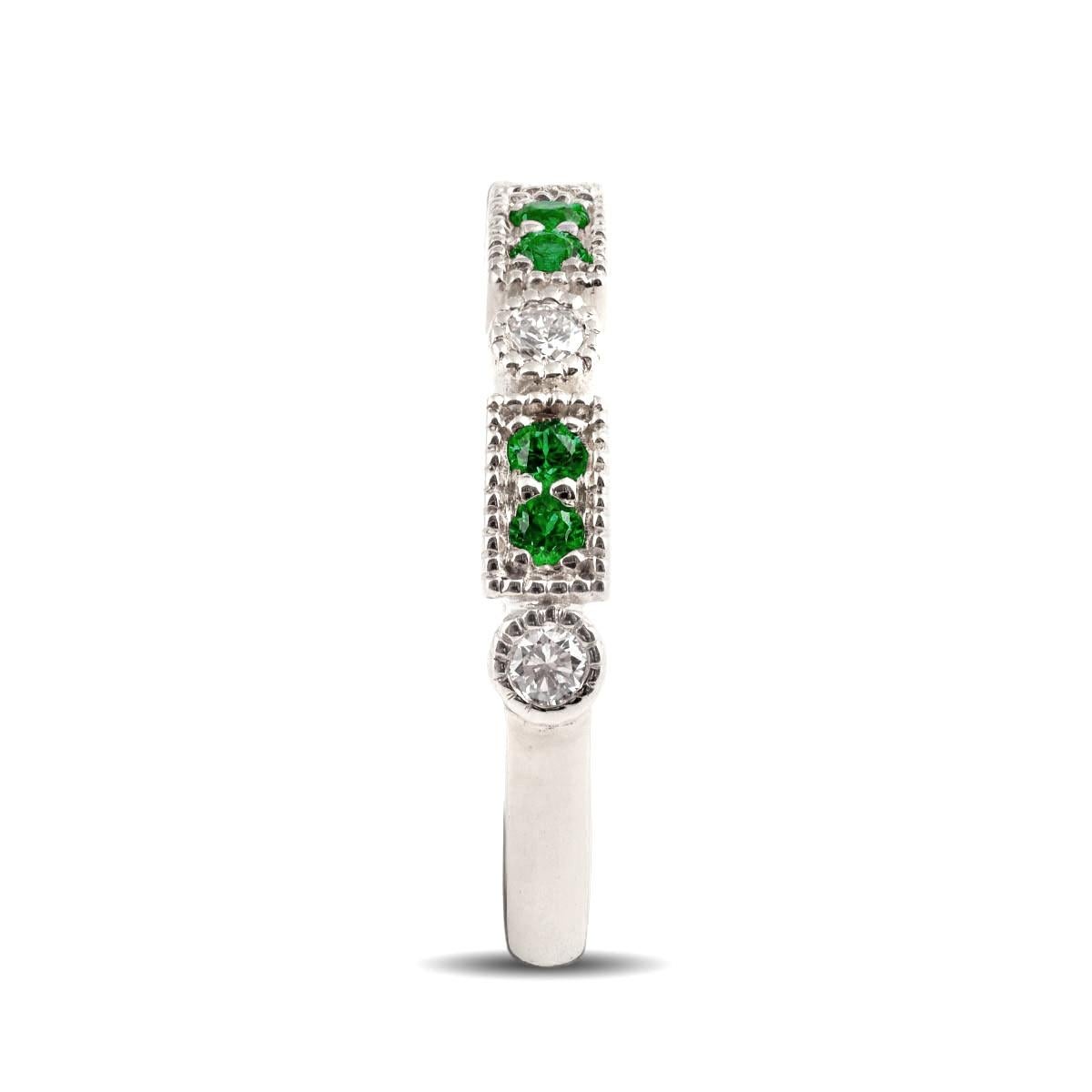Mixed Cut 0.20 Carats Tsavorite Garnets Diamonds set in 14K White Gold Stackable Ring For Sale