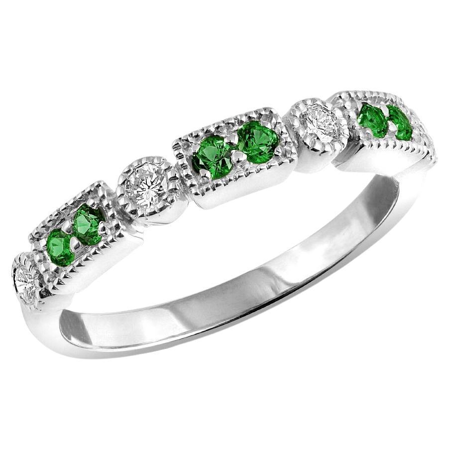 0.20 Carats Tsavorite Garnets Diamonds set in 14K White Gold Stackable Ring For Sale