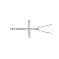 0.20 Carat Natural Diamond Cross Necklace 14 Karat White Gold G SI Chain