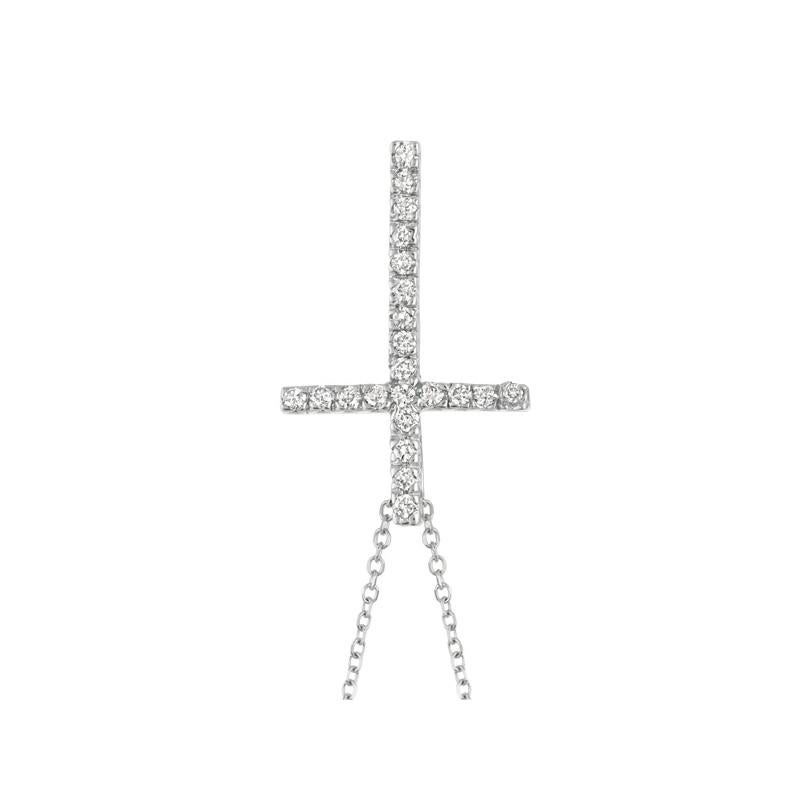Contemporary 0.20 Carat Natural Diamond Cross Necklace 14 Karat White Gold G SI Chain For Sale