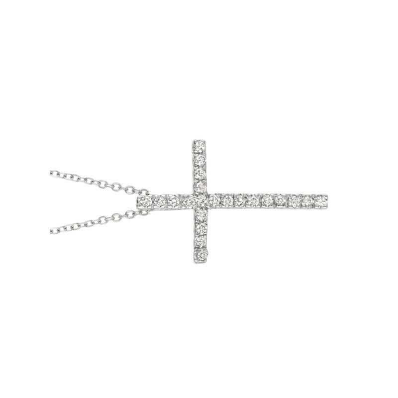 Round Cut 0.20 Carat Natural Diamond Cross Necklace 14 Karat White Gold G SI Chain For Sale