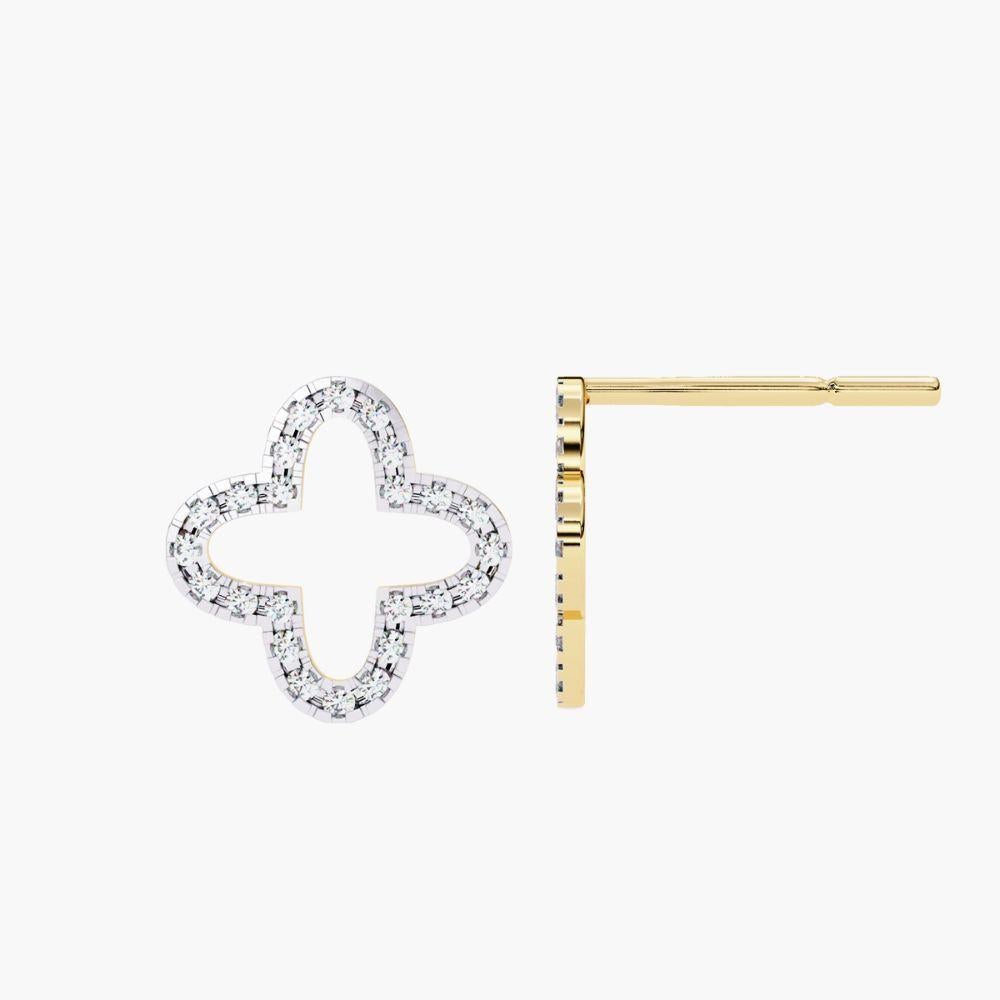 0.20 Ctw Floral Clover Diamond Stud Earrings 14K Gold For Sale 5
