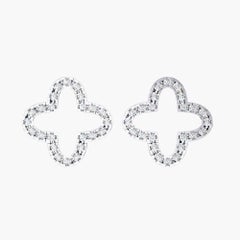0.20 Ctw Floral Clover Diamond Stud Earrings 14K Gold