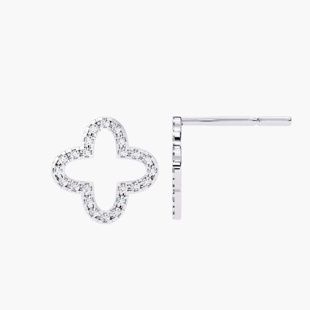 0.20 Ctw Floral Clover Diamond Stud Earrings 14K Gold In New Condition For Sale In New York, NY
