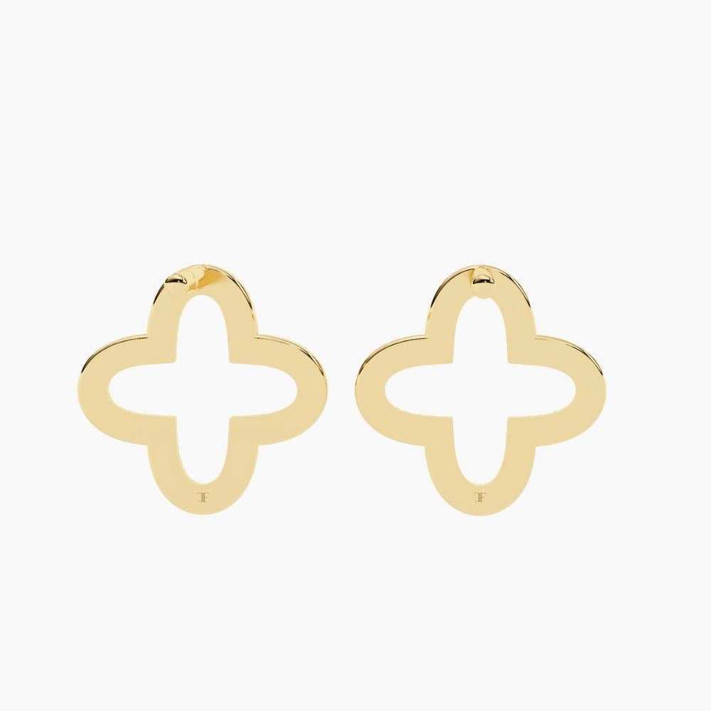 0.20 Ctw Floral Clover Diamond Stud Earrings 14K Gold For Sale 3