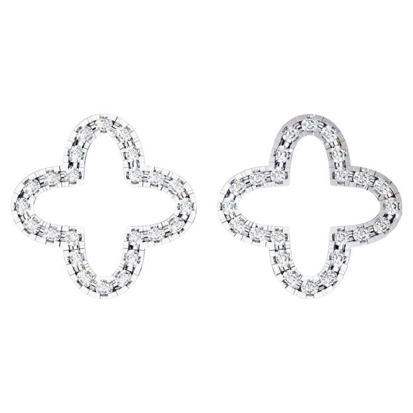 0.20 Ctw Floral Clover Diamond Stud Earrings 14K Gold For Sale