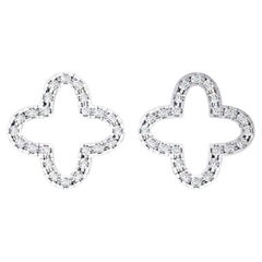 0.20 Ctw Floral Clover Diamond Stud Earrings 14K Gold