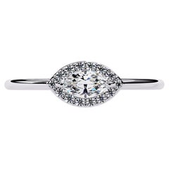 0.20 CTW Marquise Diamond Halo Ring in 14K Gold, SI+ Natural Diamonds