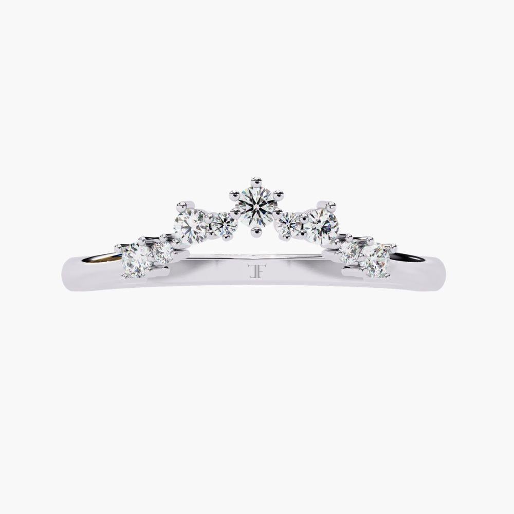 Taglio rotondo Anello con diamante a tiara da 0,20 ctw  Ispirato alla corona  Oro 14K in vendita