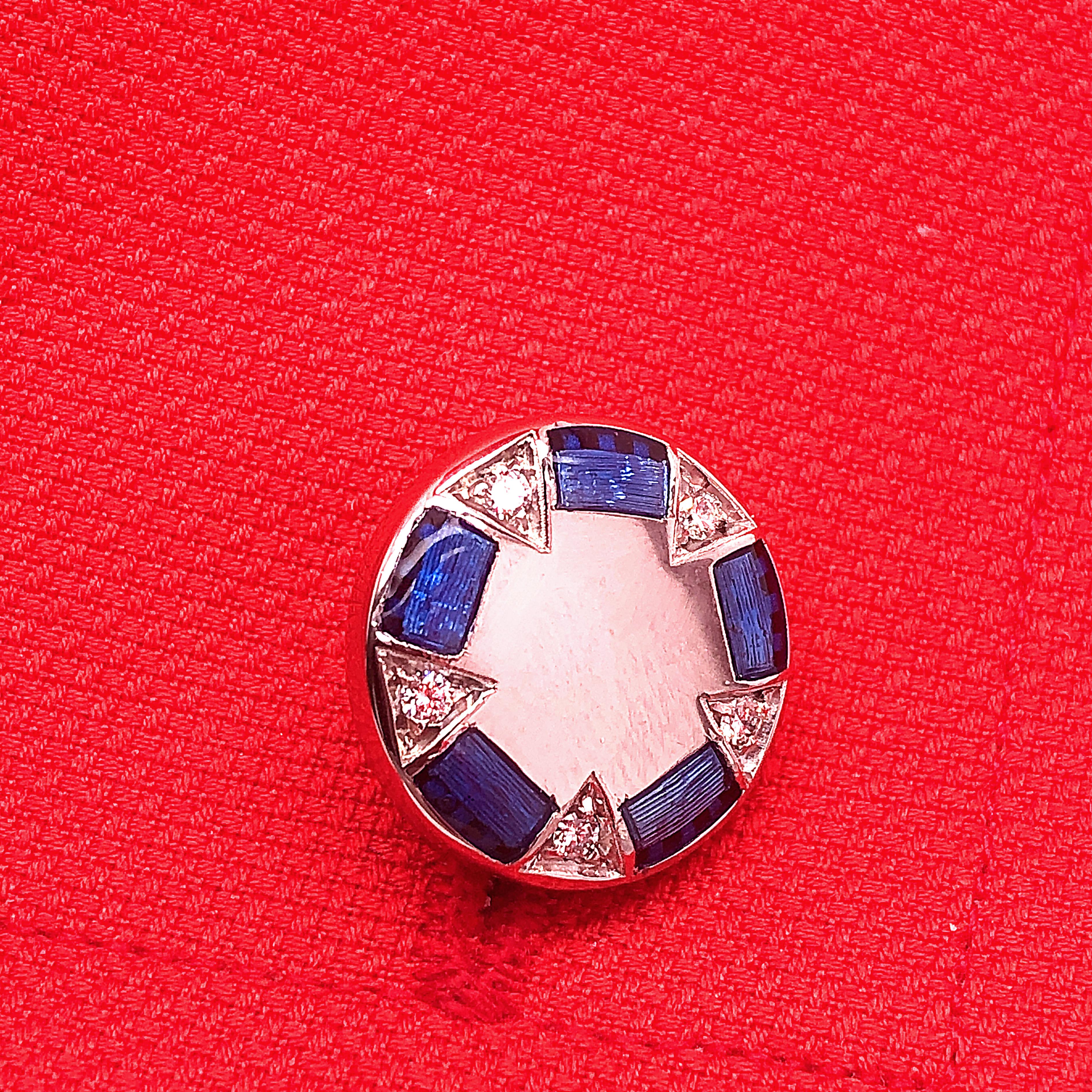Berca Boutons de manchette Lunette 950 en platine émaillé à la main avec diamants blancs 0,2 carat et bleu marine en vente 4
