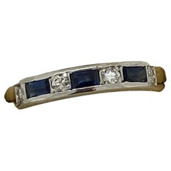 0.20ct Baguette Cut Sapphire & Diamond Vintage Ring (Band) in 18K Yellow Gold