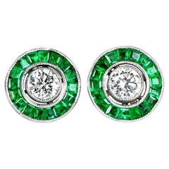 0.20ct Brilliant Cut Diamond Earrings, Emerald Halo, 18k Yellow Gold, Platinum 