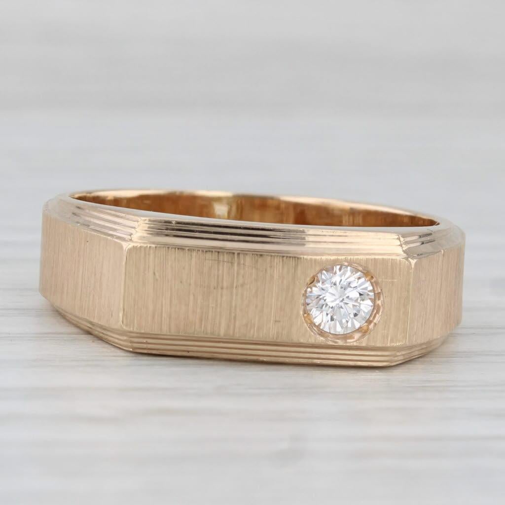 0.20ct Diamond Solitaire Men's Ring 14k Yellow Gold Size 11.5 Band Wedding Corte redondo en venta