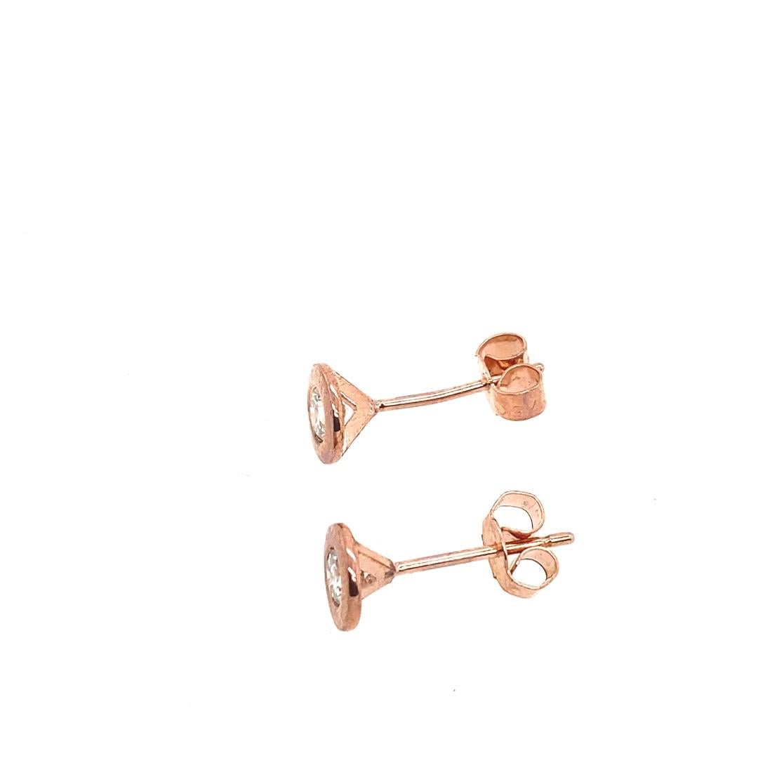Round Cut 0.20ct Diamond Studs Earrings in Rubover Setting in 18ct Rose Gold For Sale