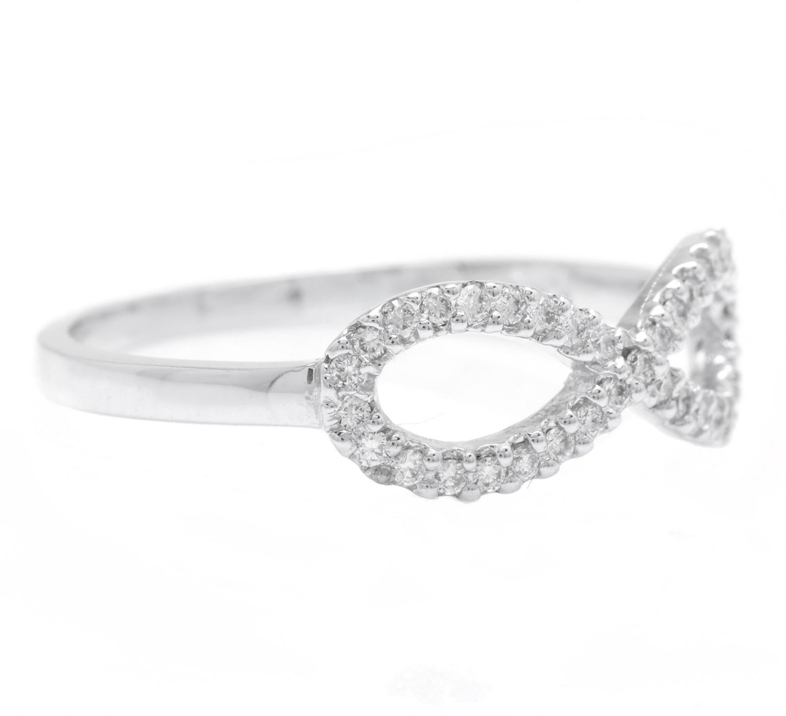 Splendid 0.20 Carats Natural Diamond 14K Solid White Gold Ring

Suggested Replacement Value: Approx. $1,400.00

Stamped: 14K

Total Natural Round Cut Diamonds Weight: Approx. 0.20 Carats (color G-H / Clarity SI1-SI2)

The width of the ring is:
