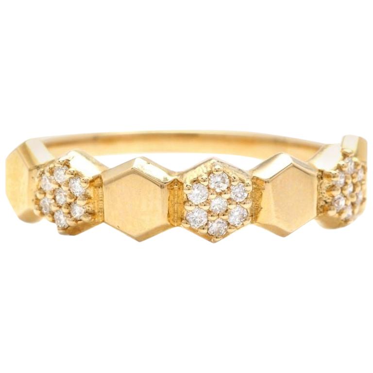 0.20 Carat Natural Diamond 14 Karat Solid Yellow Gold Band Ring For Sale