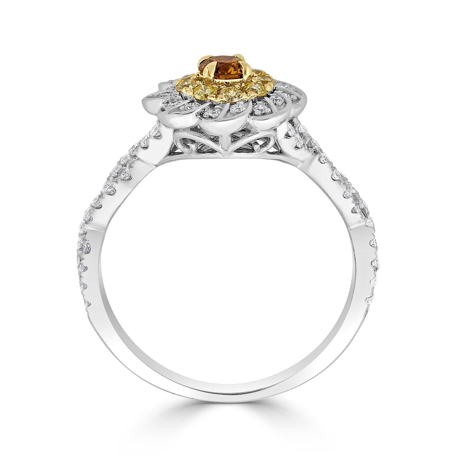 0.20ct Orange Diamond Ring with 0.57ct Diamond Accents Set in 14k Two Tone Gold For Sale 1