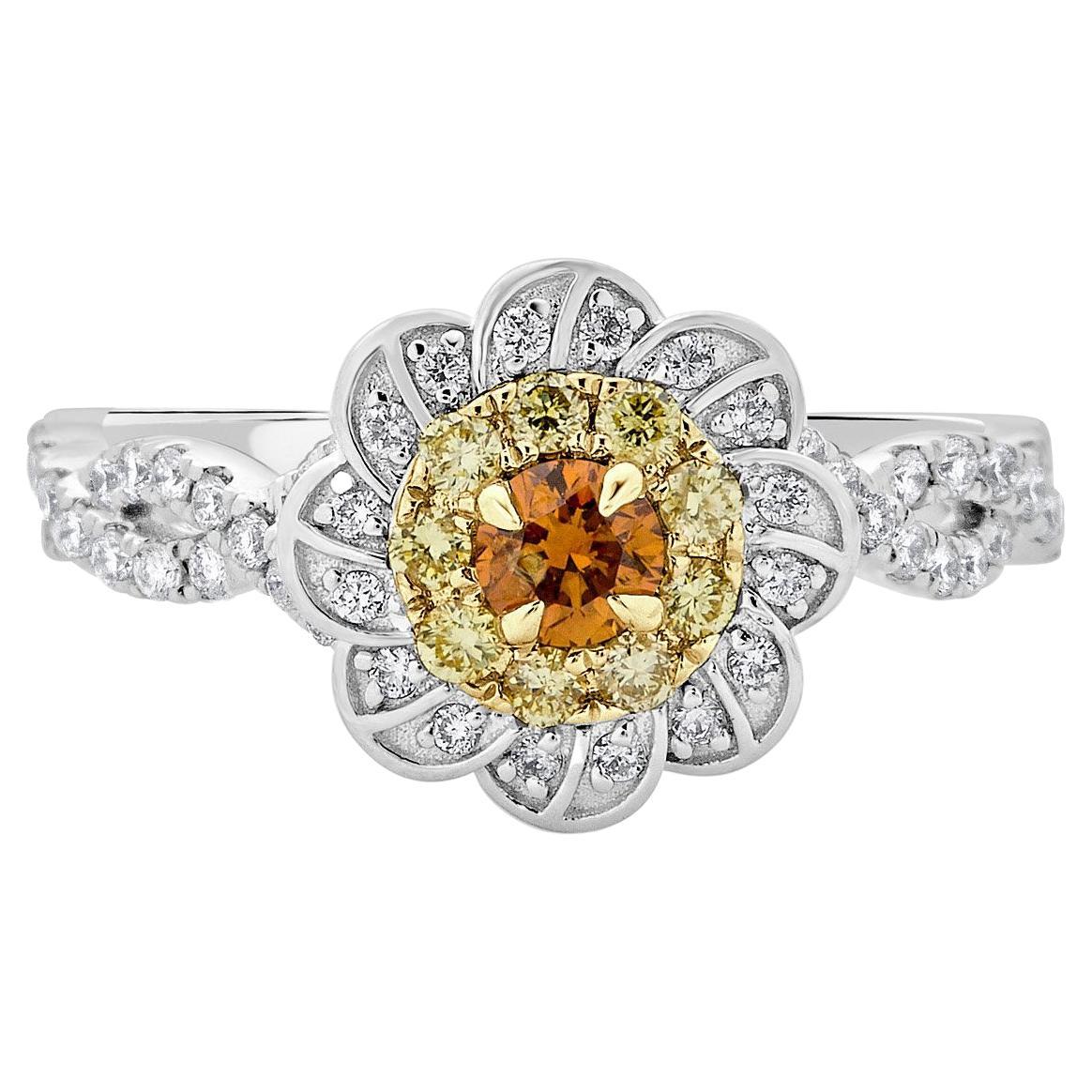 0.20ct Orange Diamond Ring with 0.57ct Diamond Accents Set in 14k Two Tone Gold For Sale