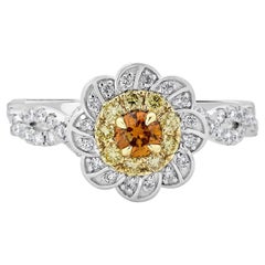 Bague en or bicolore 14 carats sertie d'un diamant orange de 0,20 carat et d'accents de diamants de 0,57 carat