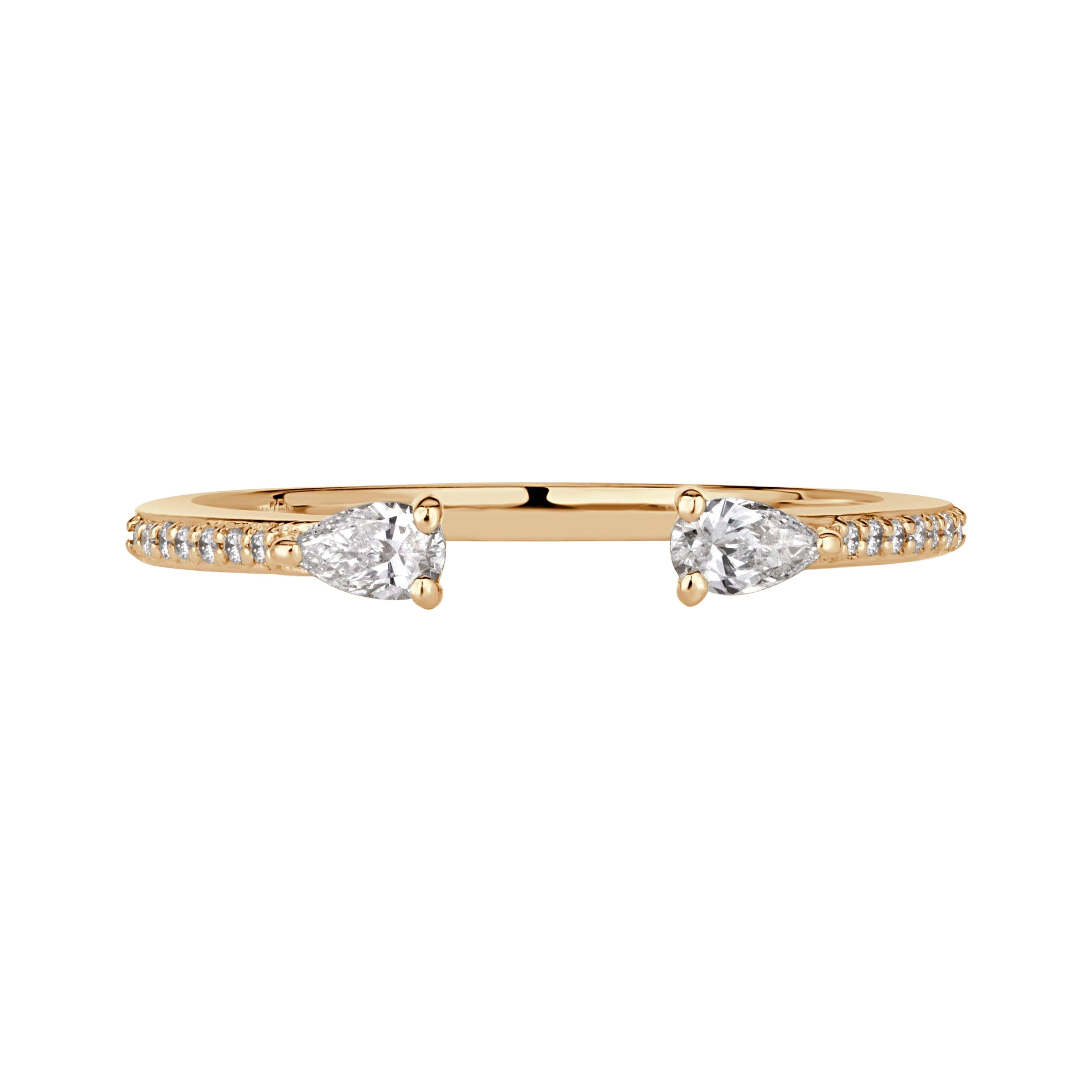 0.20ct Pear Shape and Round Brilliant Cut Diamond Open Band in 18k Champagne