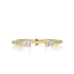 0.20ct Pear Shape and Round Brilliant Cut Diamond Open Band in 18k Yellow Gold