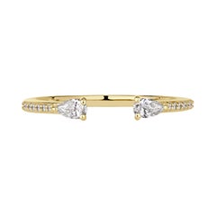 0.20ct Pear Shape and Round Brilliant Cut Diamond Open Band in 18k Yellow Gold