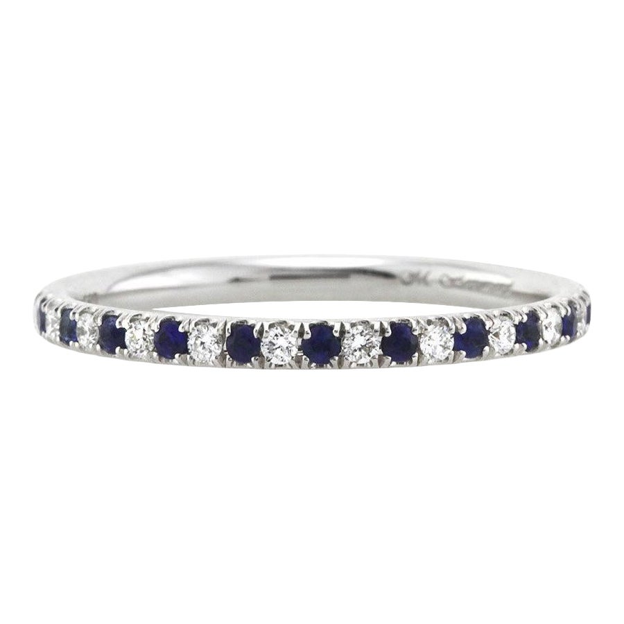 0.20ct Sapphire and Diamond Wedding Band in 18k White Gold For Sale