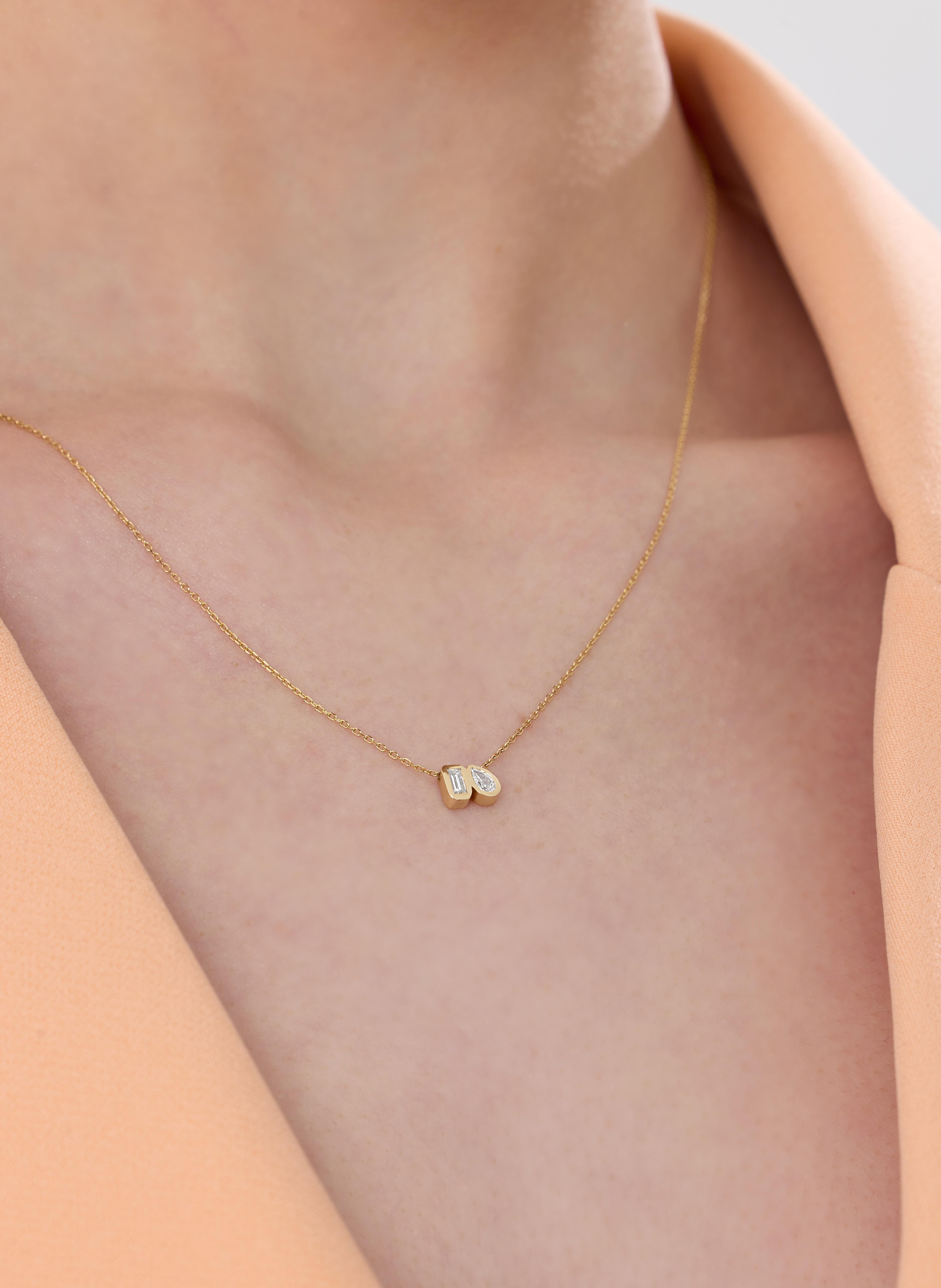 Taglio baguette Collana in oro massiccio e diamanti 0,20ct Toi Et Moi in vendita