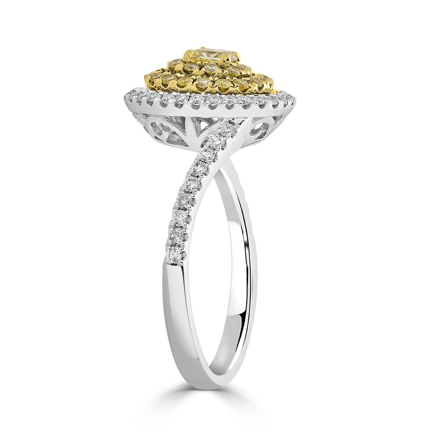 Women's 0.20ct Yellow Diamond Ring with 0.59Tct Diamonds Set in 18k Two Tone Gold For Sale