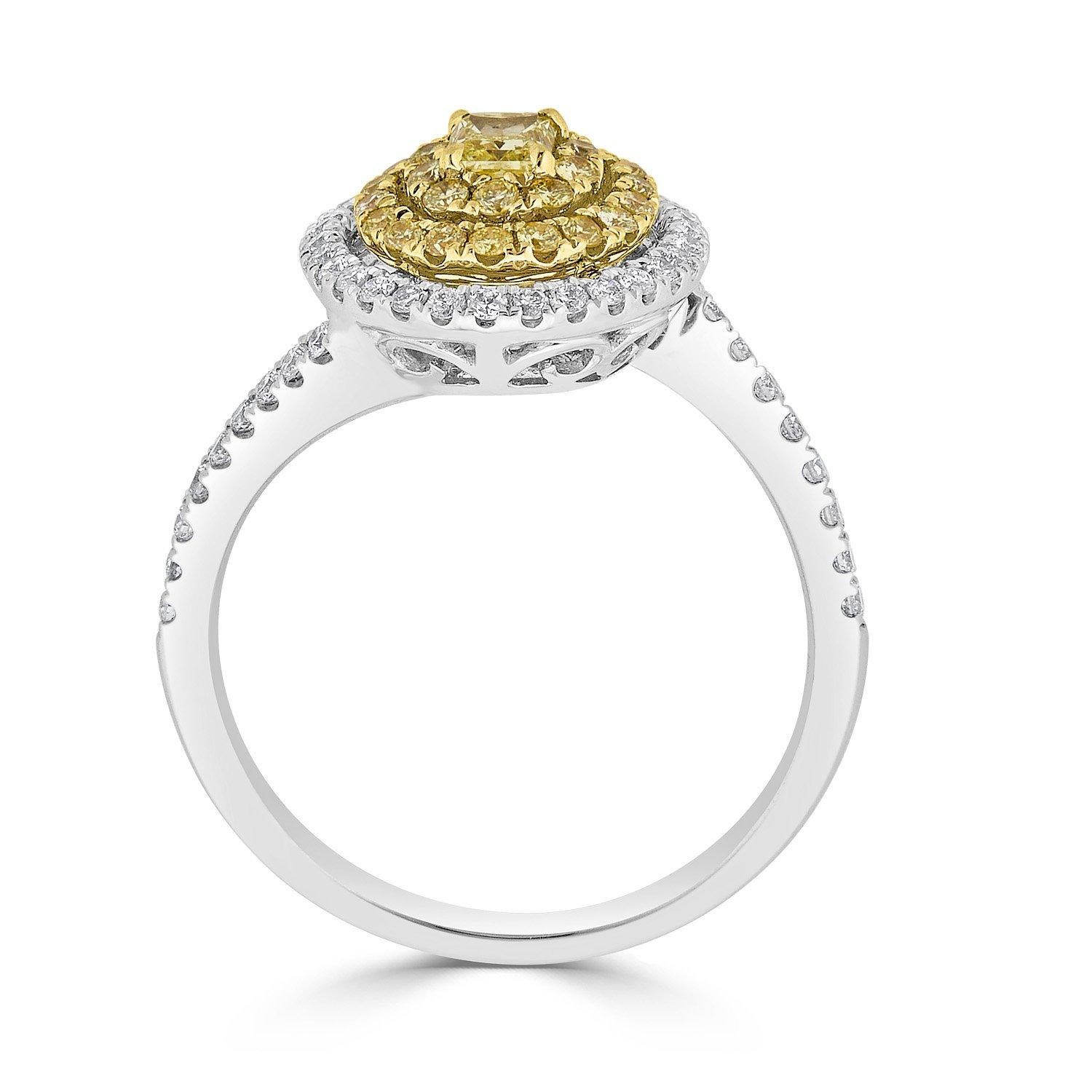 0.20ct Yellow Diamond Ring with 0.59Tct Diamonds Set in 18k Two Tone Gold For Sale 1