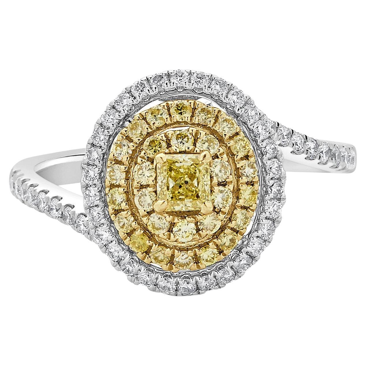 0.20ct Yellow Diamond Ring with 0.59Tct Diamonds Set in 18k Two Tone Gold For Sale