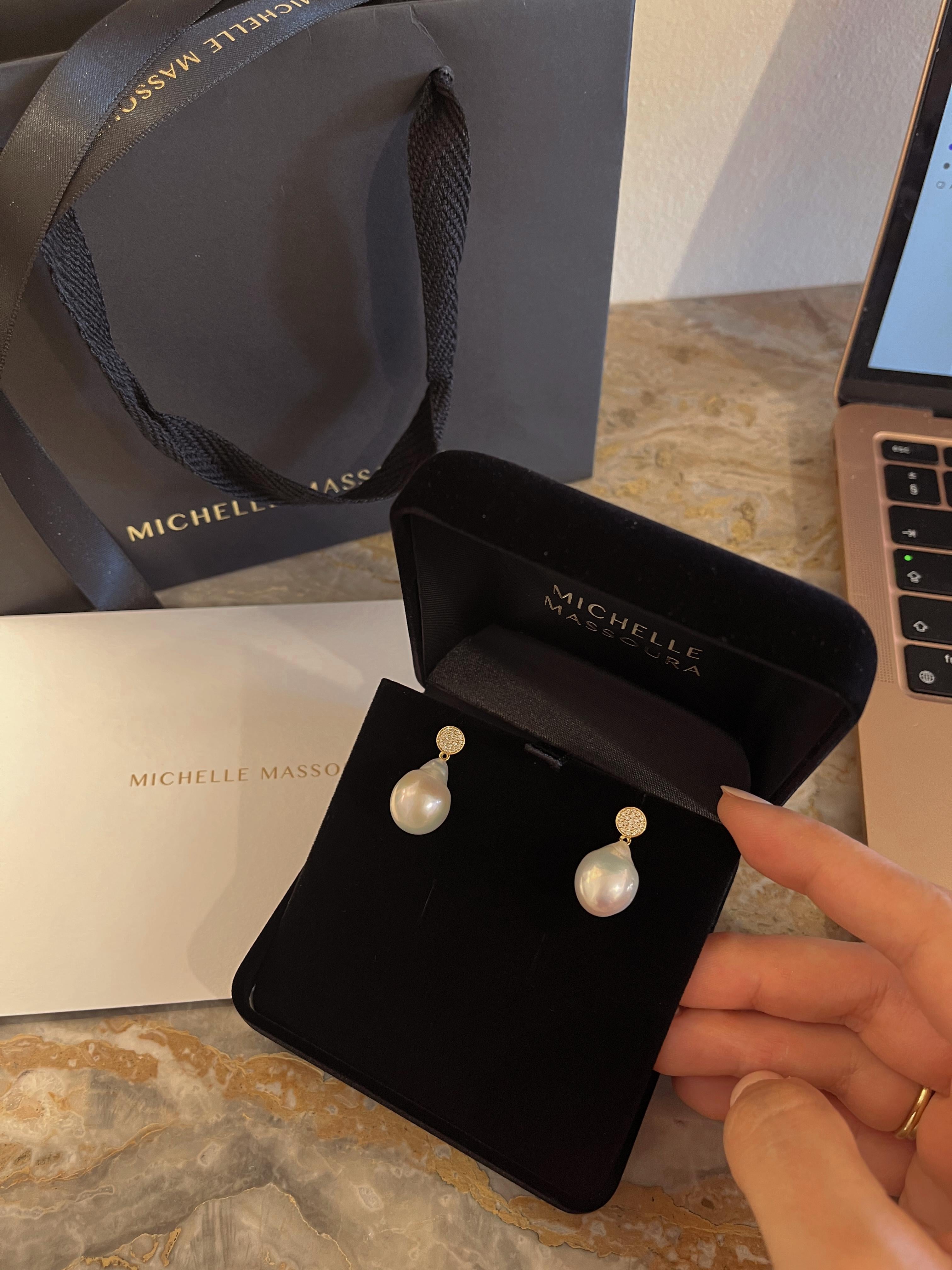 Women's Diamond Stud earrings with detachable Baroque Pearls, 18K Gold, 0.20cts diamonds For Sale