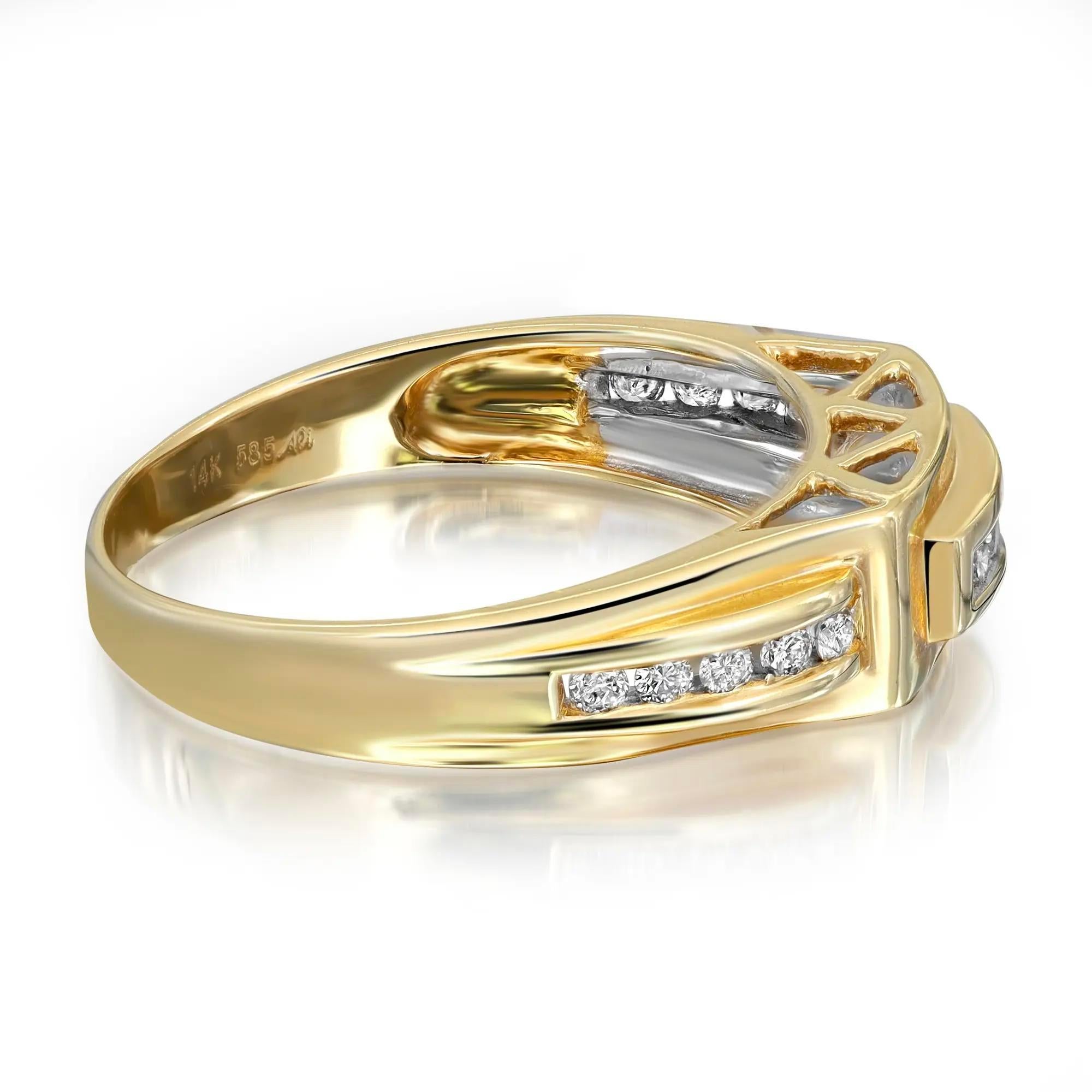 Modern 0.20cttw Channel Set Round Diamond Band Ring 14k Yellow Gold For Sale