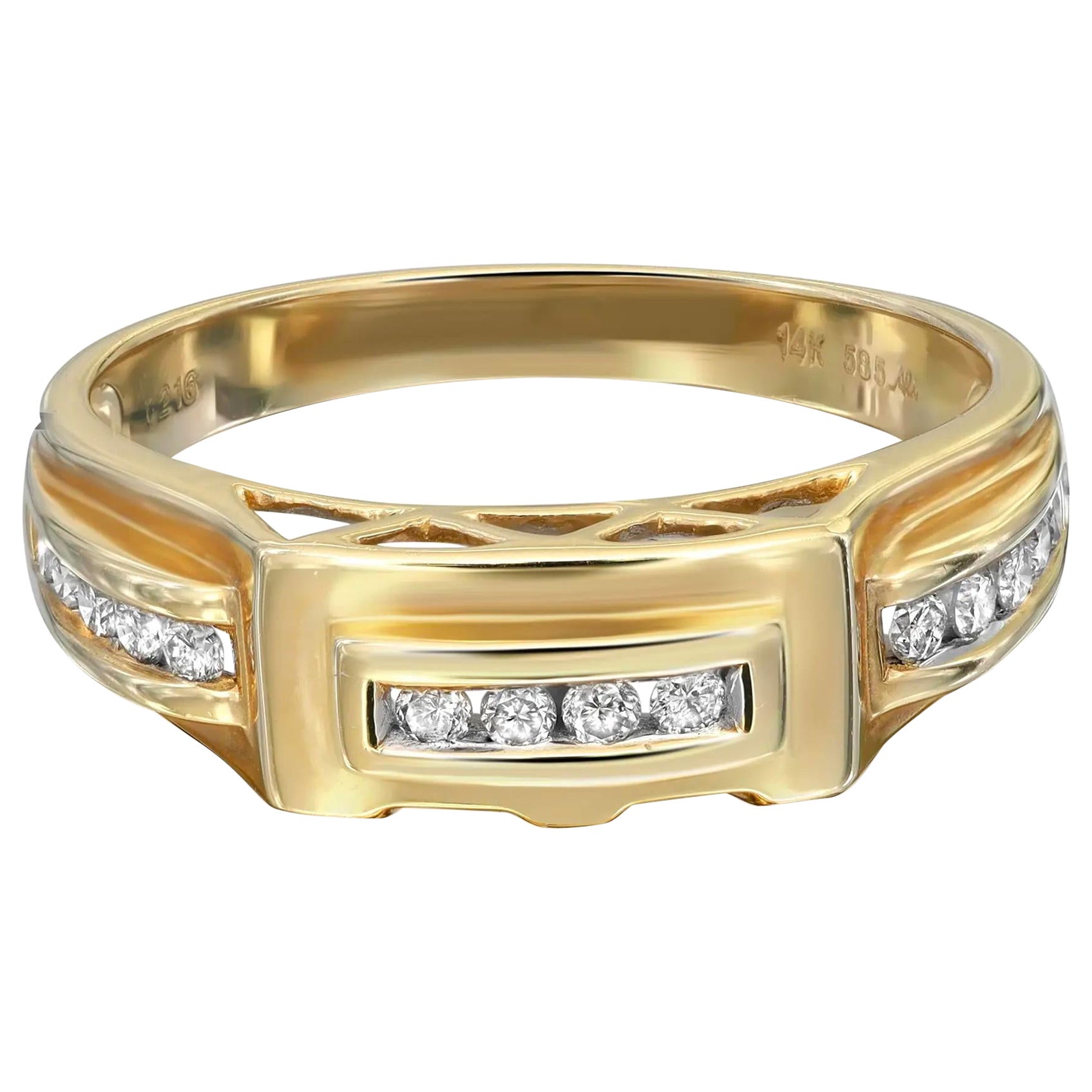 Anello a fascia con diamanti rotondi incastonati a canale da 0,20cttw in oro giallo 14k