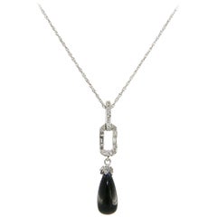 0.20ctw Diamond and Onyx Art Deco Pendant Necklace in 14K White Gold 0.20ctw Diamond and Onyx Art Deco Pendant Necklace in 14K White Gold
