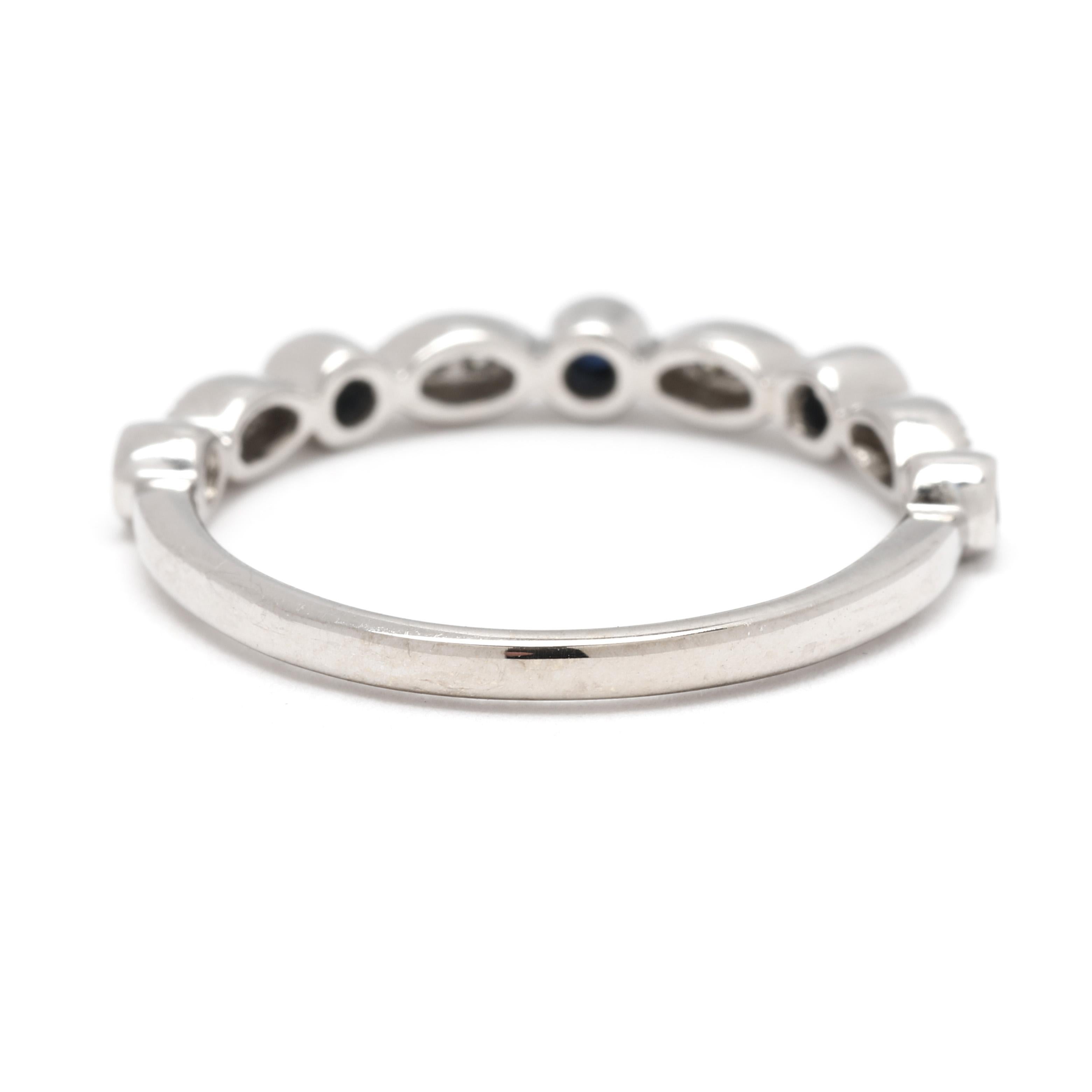 Round Cut 0.20ctw Diamond and Sapphire Band Ring, 14k White Gold, Ring Size 7