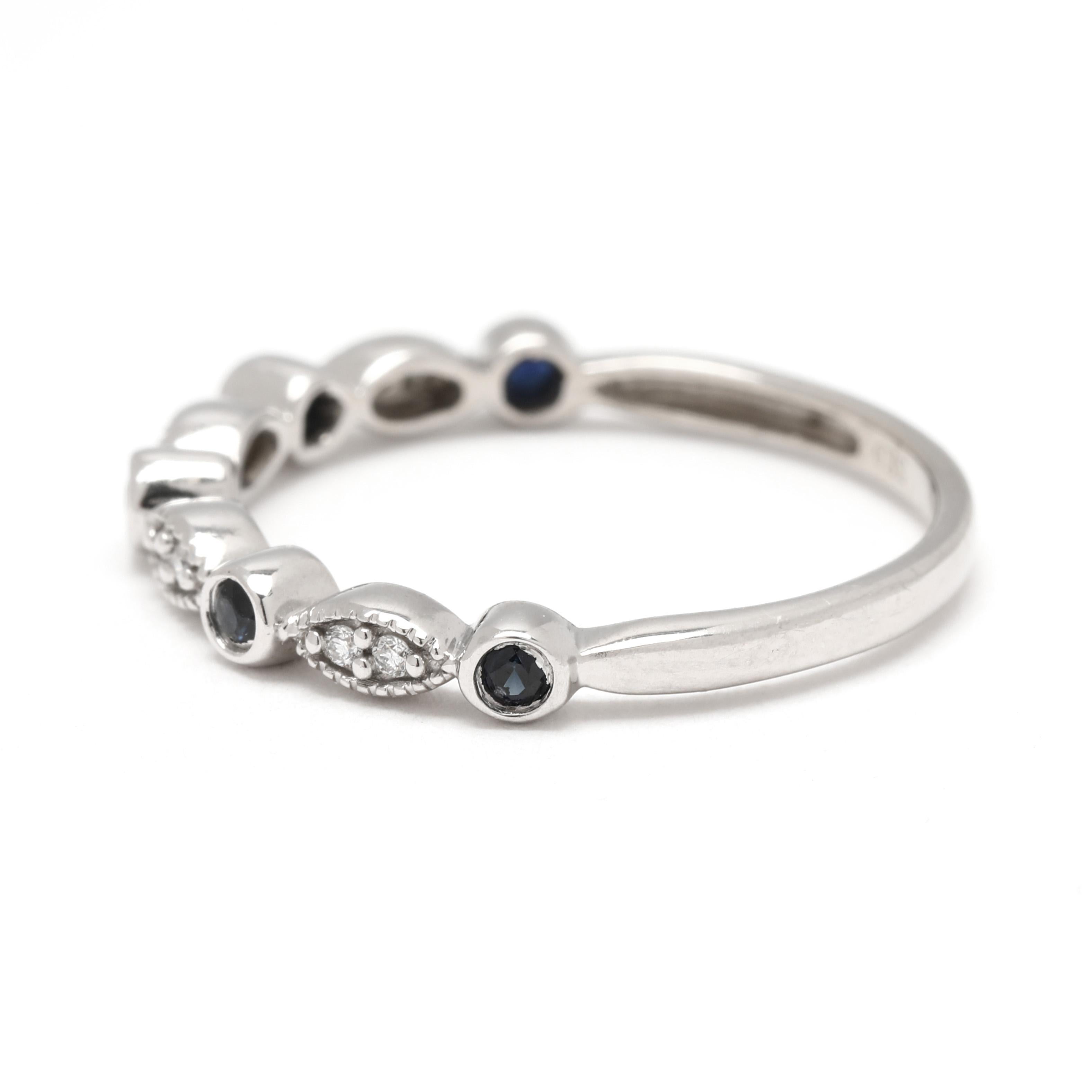 0.20ctw Diamond and Sapphire Band Ring, 14k White Gold, Ring Size 7 In Good Condition In McLeansville, NC