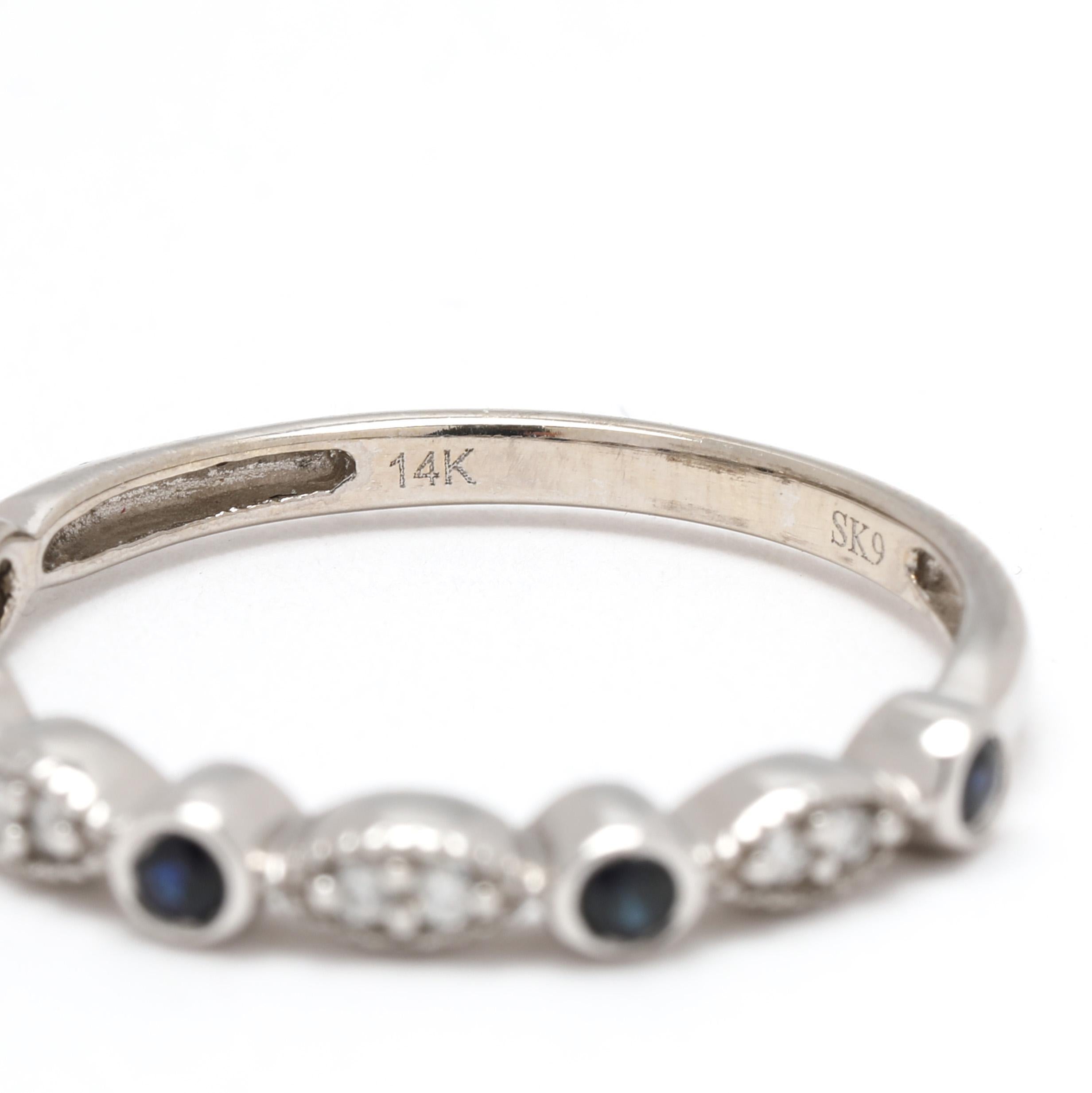 Women's or Men's 0.20ctw Diamond and Sapphire Band Ring, 14k White Gold, Ring Size 7