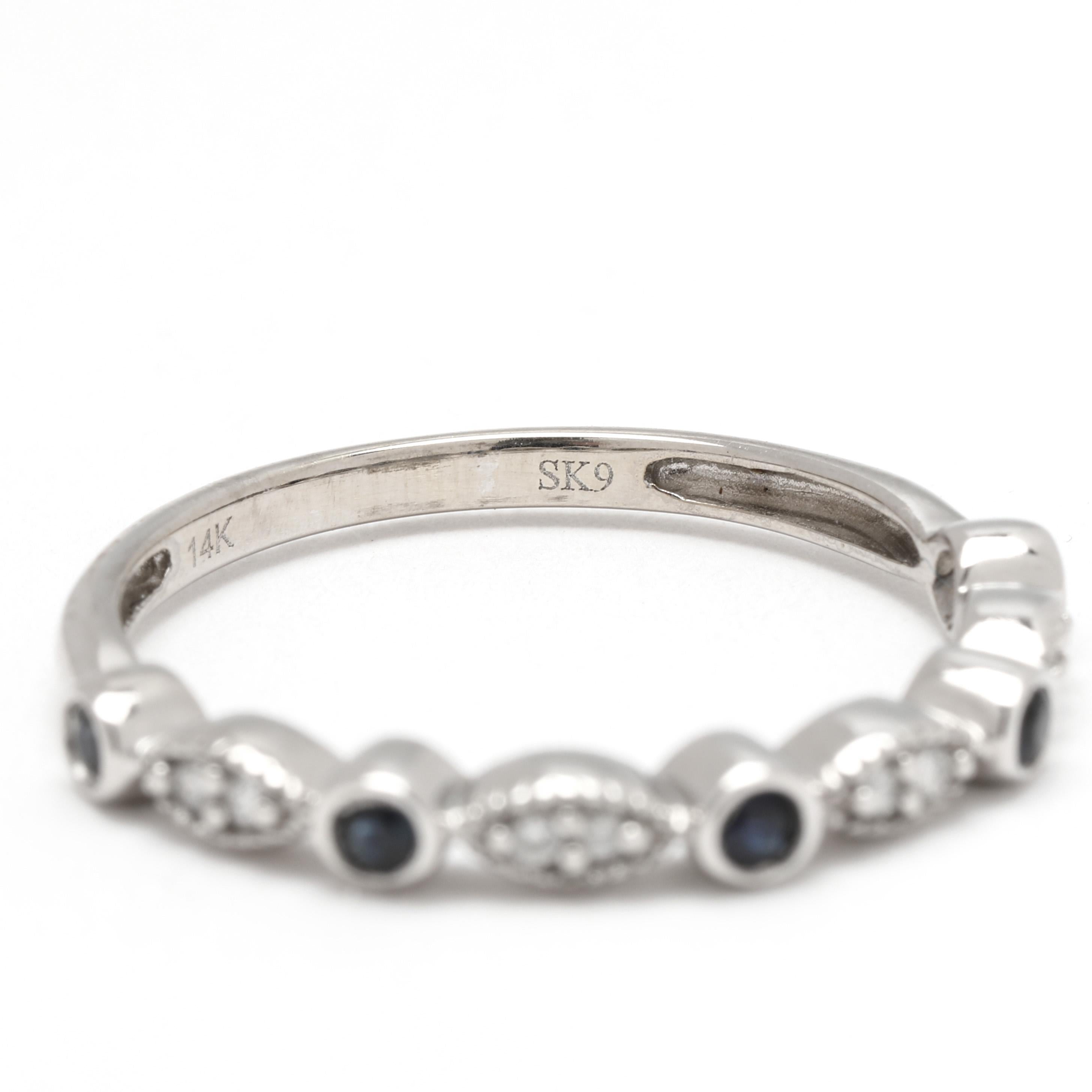 0.20ctw Diamond and Sapphire Band Ring, 14k White Gold, Ring Size 7 1