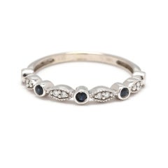 0.20ctw Diamond and Sapphire Band Ring, 14k White Gold, Ring Size 7