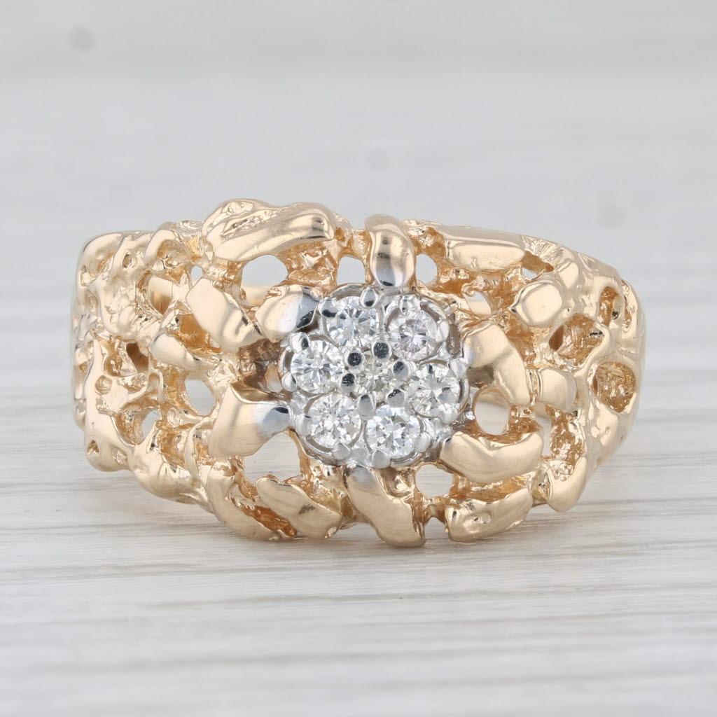 Round Cut 0.20ctw Diamond Cluster Nugget Ring 14k Yellow Gold Size 10.5 Men's For Sale
