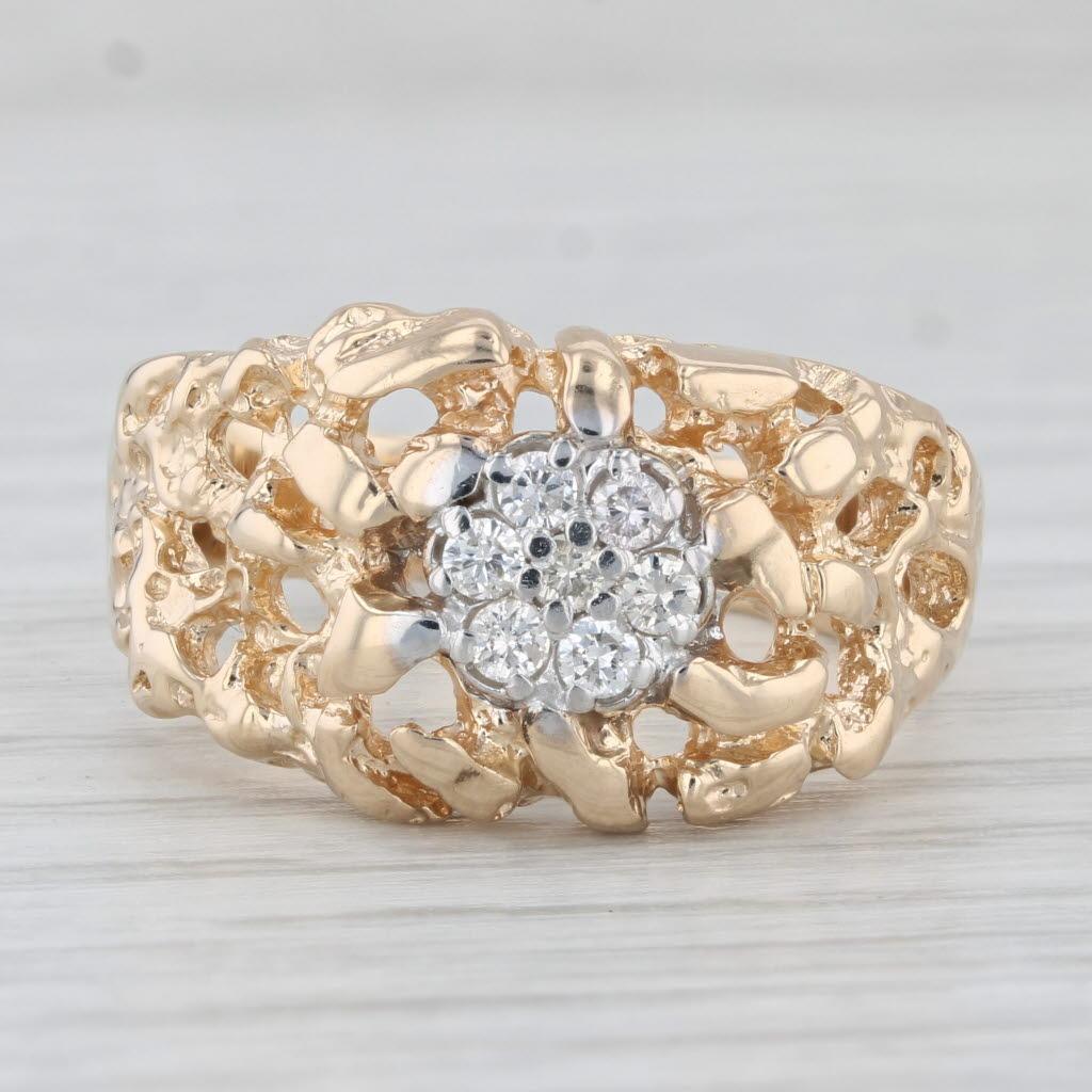 0,20 Karat Diamant-Cluster-Nugget-Ring 14k Gelbgold Größe 10.5 Herren (Rundschliff) im Angebot